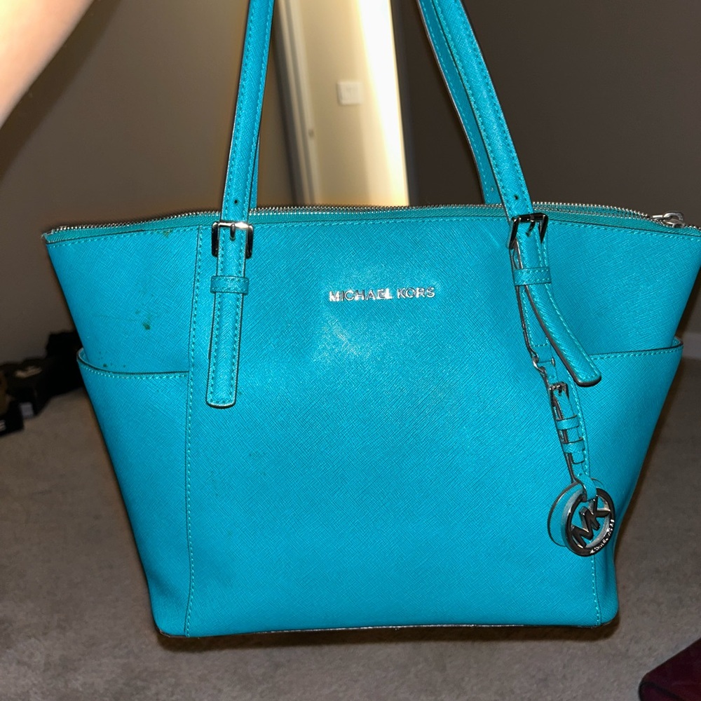 Turquoise Micheal Kors Designer Tote Purse
